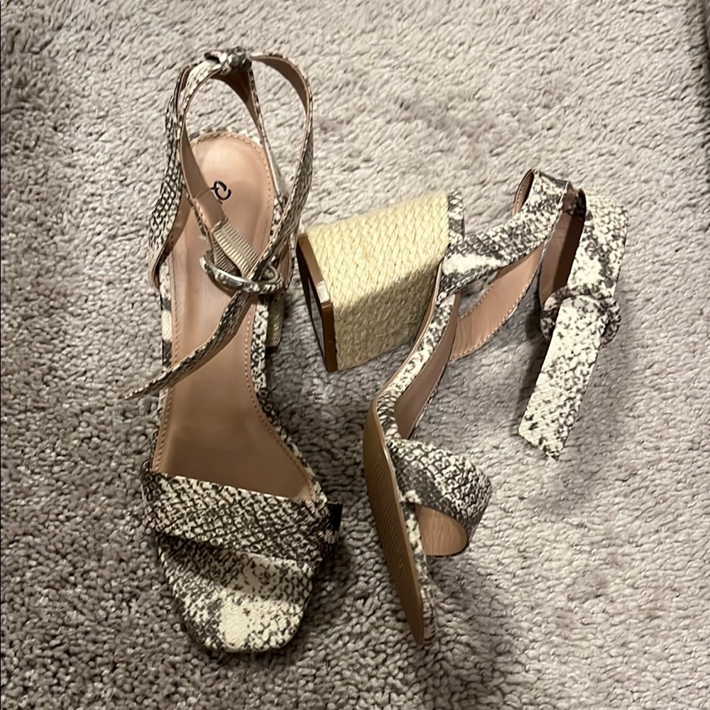 Women's Black and White snake skin Strappy Heels